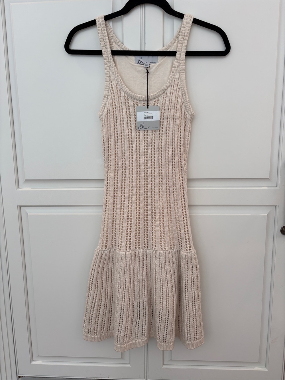 dh NEW YORK Beige Open-Knit Tank Dress with Flared Hem